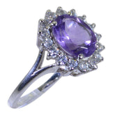 Lakshmi Purple Gemstone Ring with Halo Diamond Accent Amethyst Purple